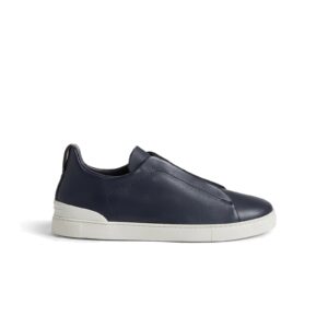 Zegna Navy Blue Deerskin Triple Stitch™ Sneakers
