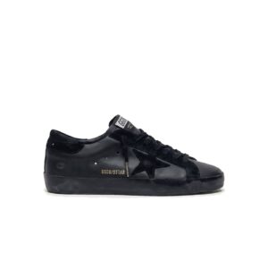 Golden Goose Ball Star in black nappa with black glitter star and suede heel tab