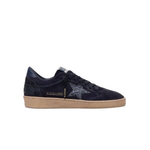 Golden Goose Super-Star in blue suede with silver glitter star and leather heel tab